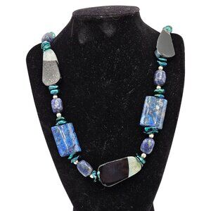 Lucas Lament Lapis Lazuli Quartz Necklace Malachite Accents 925 Silver Vintage